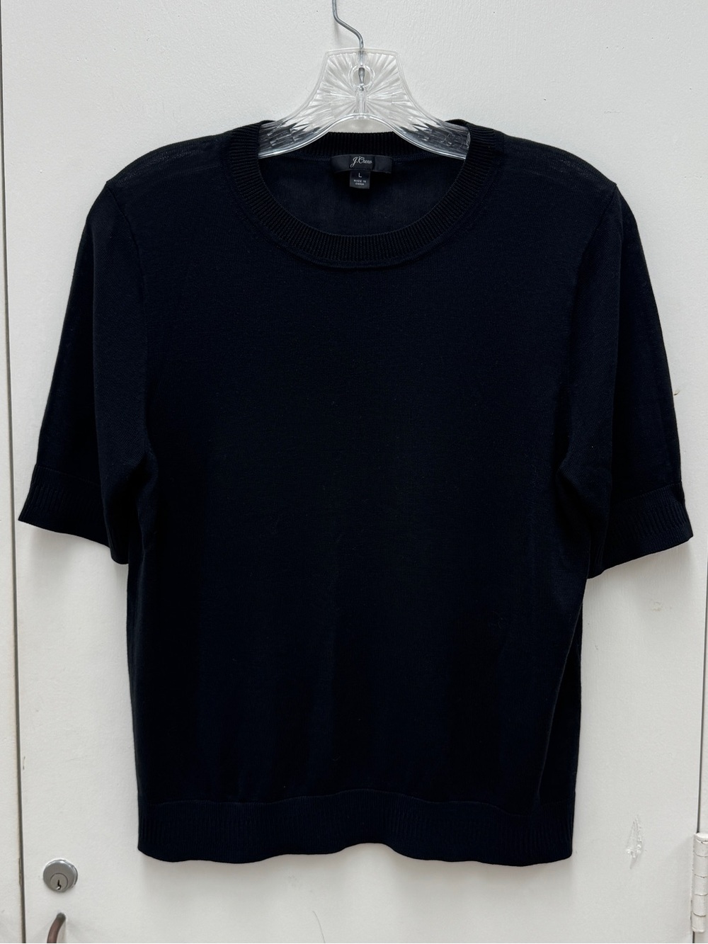 J. Crew Women’s Black Short-Sleeve Crewneck Lyocell/Acrylic/Silk Knit Top L